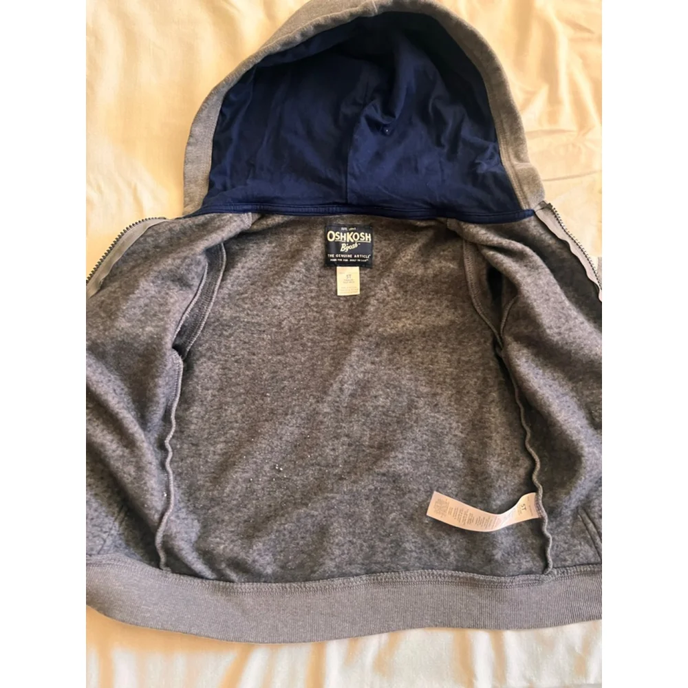 Boys OshKosh B'gosh Grey & Navy Blue Full-Zip Hoodie 5T